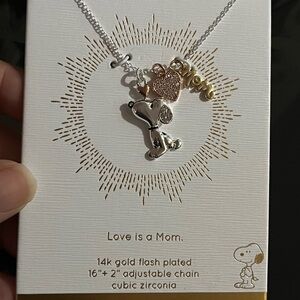 Gold Flash Plated
"Mom" Snoopy and
Cubic Zirconia Heart
Necklace, 16"+2"